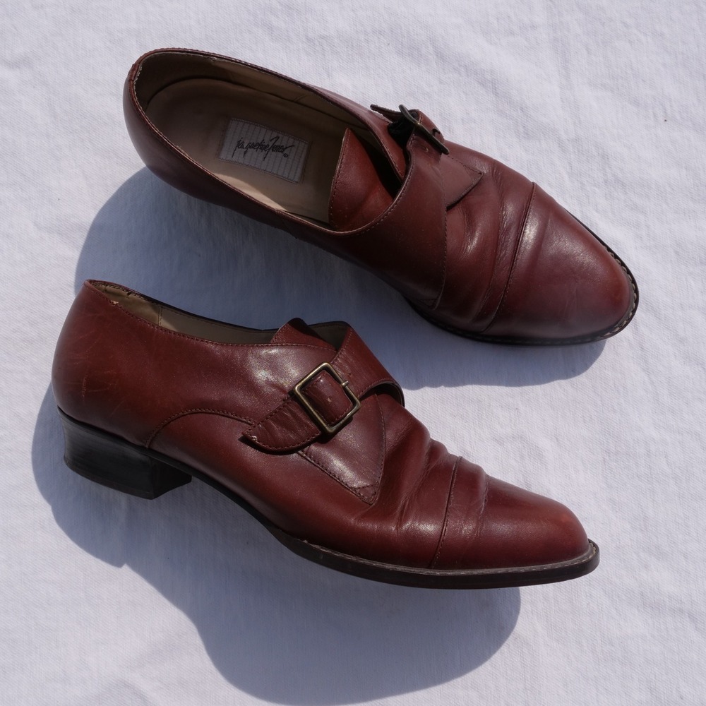 Vintage 90s Jacqueline Ferrar brown leather single monk strap block heel shoes